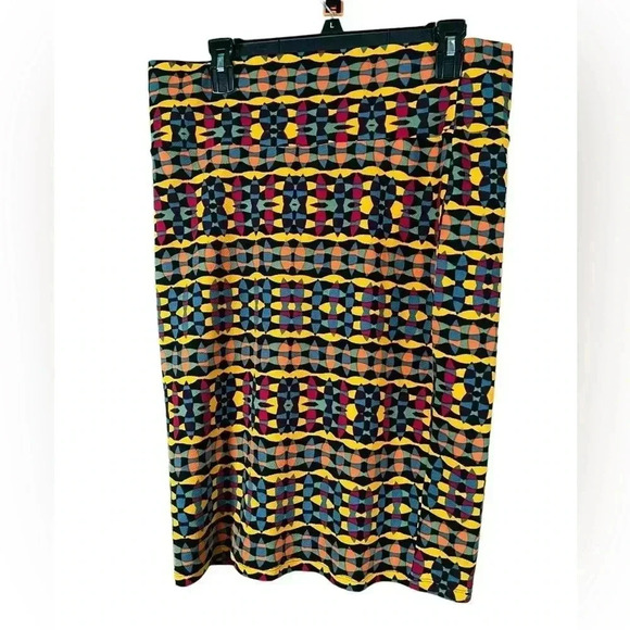 LuLaRoe Women's Large Colorful Aztec Stretch Knit Pencil Skirt Pull-On - Picture 1 of 3